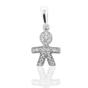 Ciondolo Bambino in Oro Bianco con Zirconi